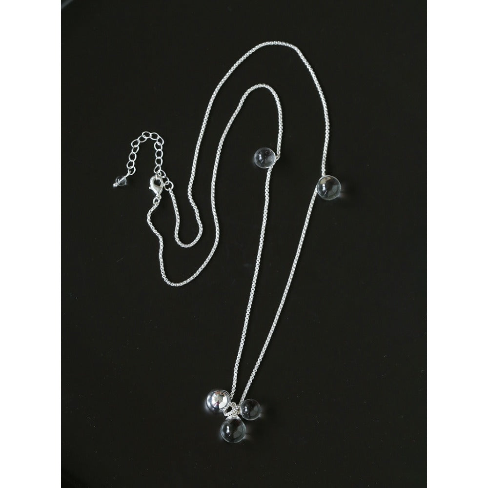 Clear Bubble Glass Cluster Long Necklace - front product view | Floysun