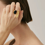 Art Design Rutilated Quartz Black Onyx Open Adjustable Ring