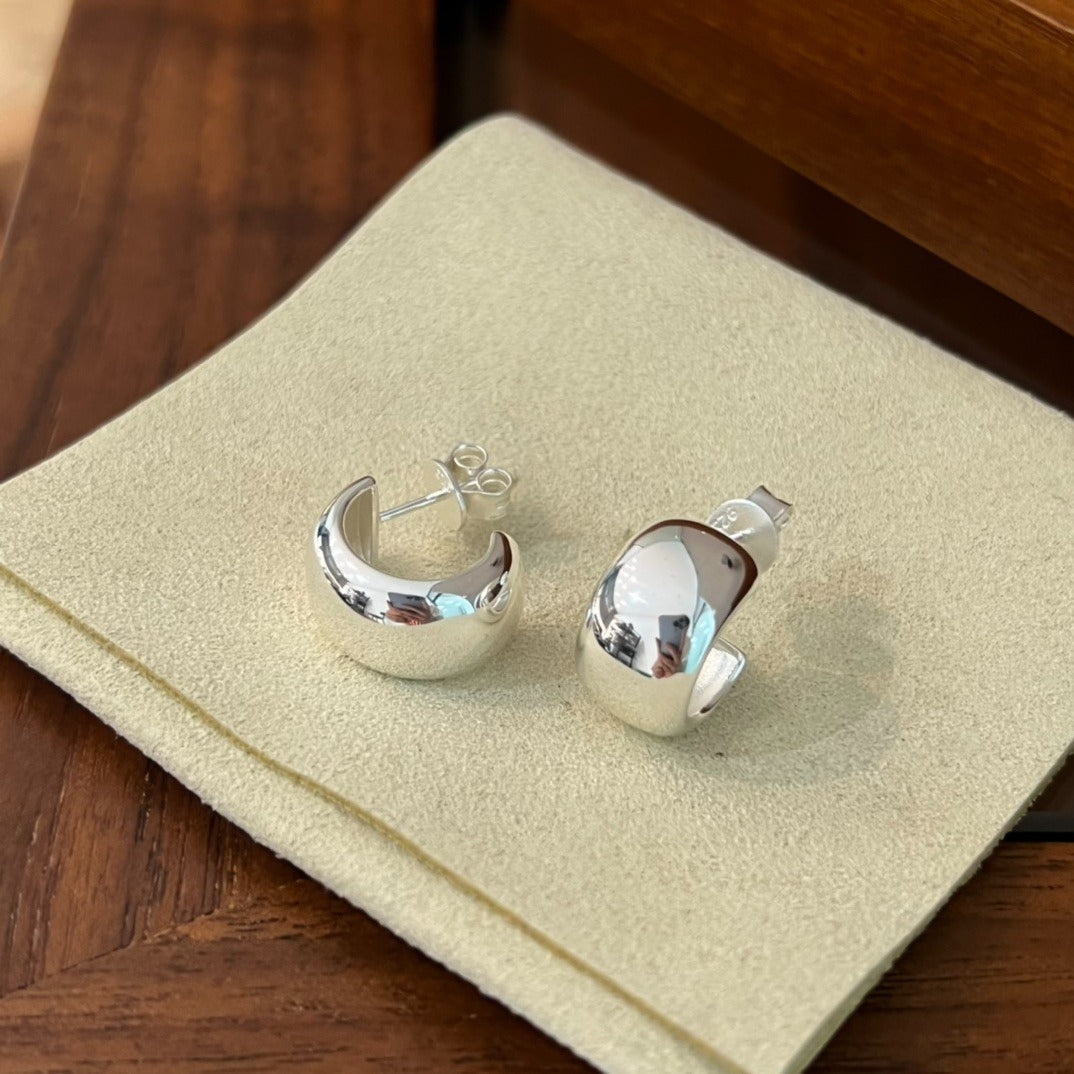 925 Sterling Silver C-Shaped Glossy Earrings