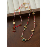 Natural Multi-Colored Stones and Garnet Beads Oval Pendant Necklace