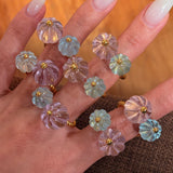 Amethyst and Blue Topaz Pumpkin Bead Twisted Open Ring