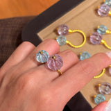 Amethyst and Blue Topaz Pumpkin Bead Twisted Open Ring
