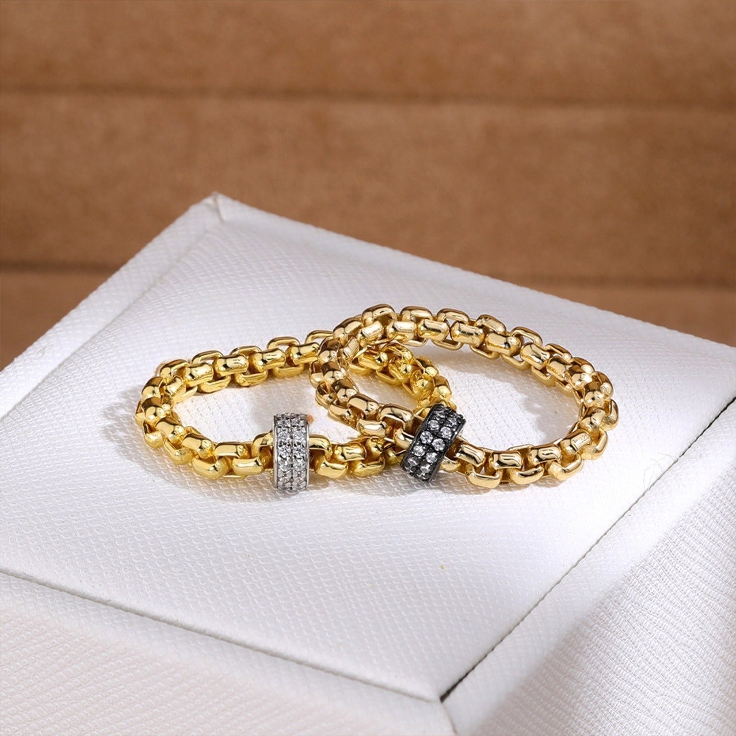 5A CZ Pavé Barrel Link Band Ring - floysun