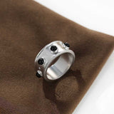 Designer Curved Black Onyx & Deer Antler Stone Band Ring - Narrow