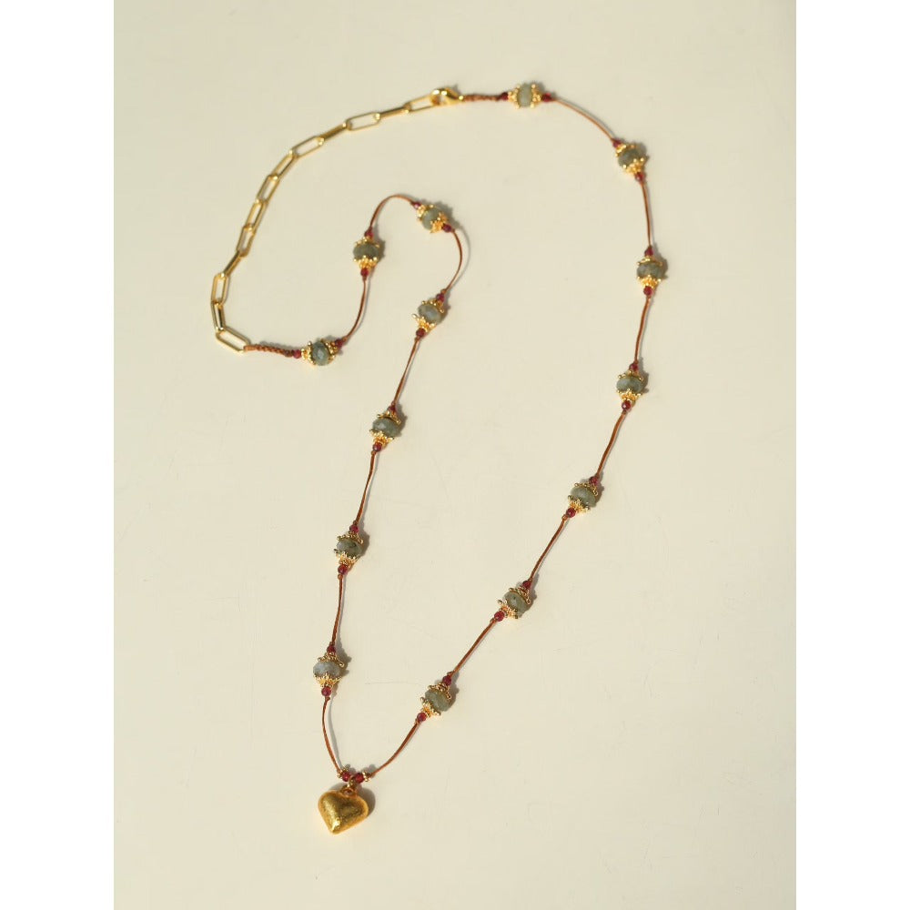 Labradorite and garnet heart pendant cord necklace