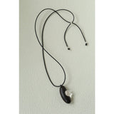 Ebony Wood Clear Crystal Adjustable Leather Cord Long Pendant Necklace
