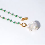 Green Onyx Baroque Pearl Necklace Multilayer Long Sweater Chain