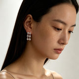 Dual Row Hammered Bezel Cubic Zirconia Tassel Drop Stud Earrings
