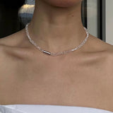 Minimalist Faceted Clear Quartz & Freshwater Pearl Beaded Necklace