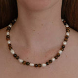Small  Tiger Eye & Pearl Beaded Necklace