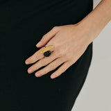 Art Design Rutilated Quartz Black Onyx Open Adjustable Ring