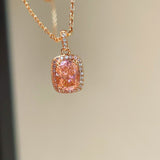 Romantic Cushion Cut Synthetic Pink Diamond Sugar Cube Necklace