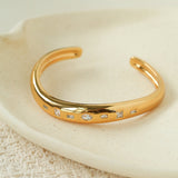 Minimal Scattered Mixed-Cut Zircon Open Cuff Bracelet