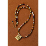 Multicolor stone necklace with textured gold square pendant