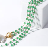 Green Onyx Baroque Pearl Necklace Multilayer Long Sweater Chain