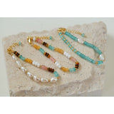 Colorful Natural Stone  Pearl Stacked Beads Bracelet