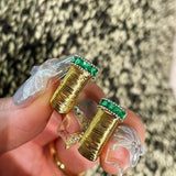 Vintage Wrapped Wire Emerald U-Shape Earrings