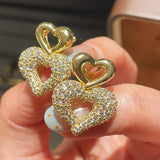 Vintage Two-tone Heart High Carbon Diamond Huggie Earrings