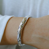 Irregular Liquid Hammered Cubic Zirconia Open Cuff Bracelet