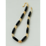 Collana Lunga con Agata Nera e Cristalli Giallo Anguria