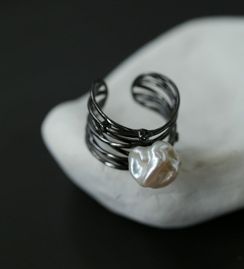 925 Silver Baroque Freshwater Pearl Multi - Layer Ring - floysun