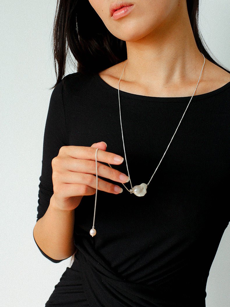 925 Silver Baroque Y Long Necklace - floysun