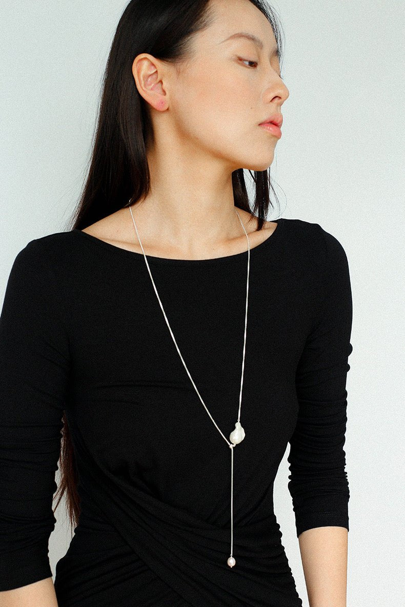 925 Silver Baroque Y Long Necklace - floysun