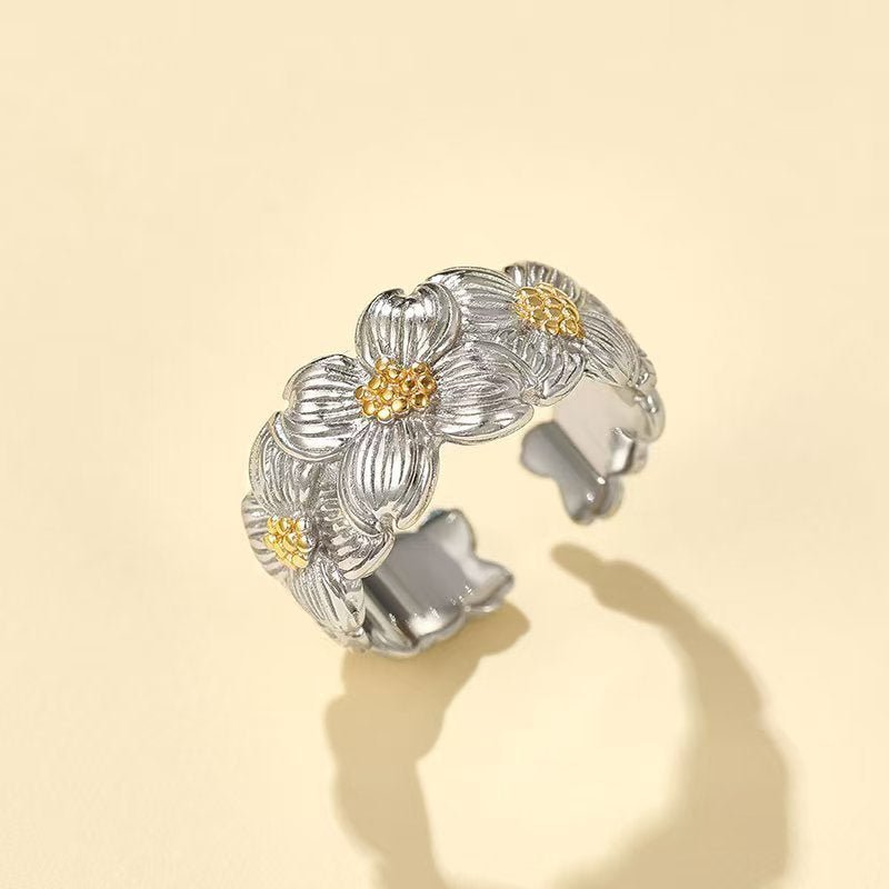 925 Silver Dogwood Flower Ring - floysun