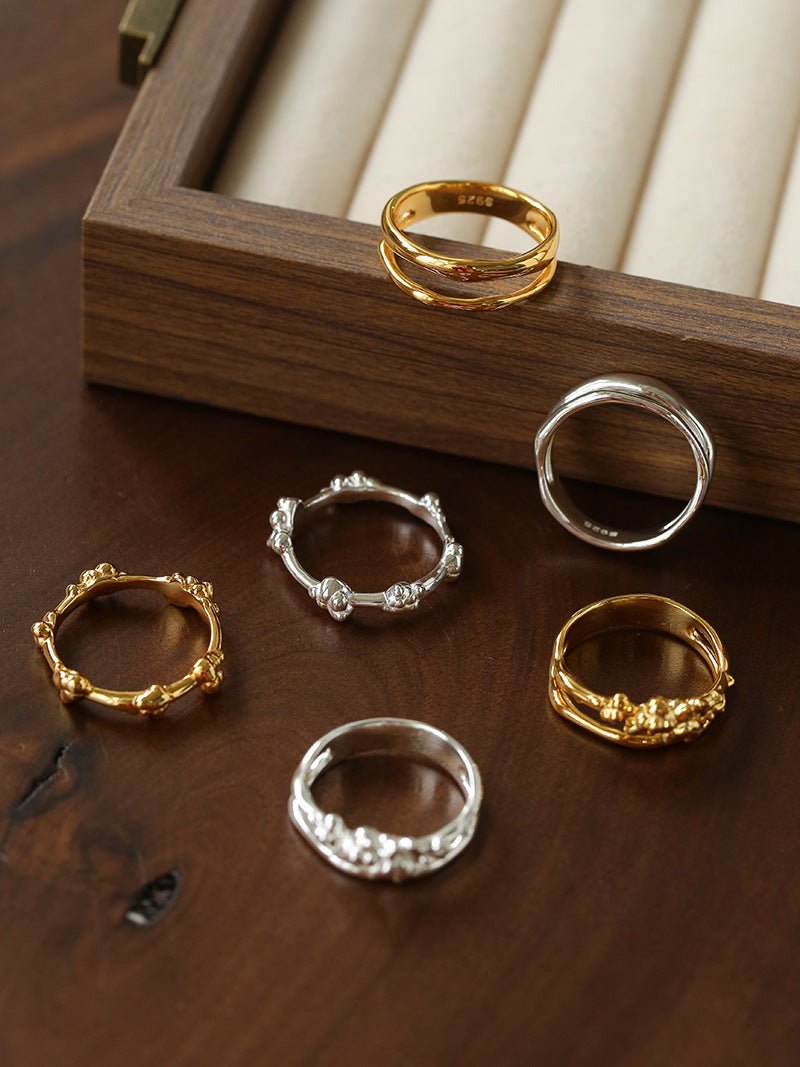 925 Silver Double Flower Ring Stacking Rings - floysun