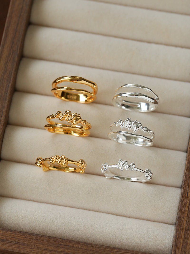 925 Silver Double Flower Ring Stacking Rings - floysun