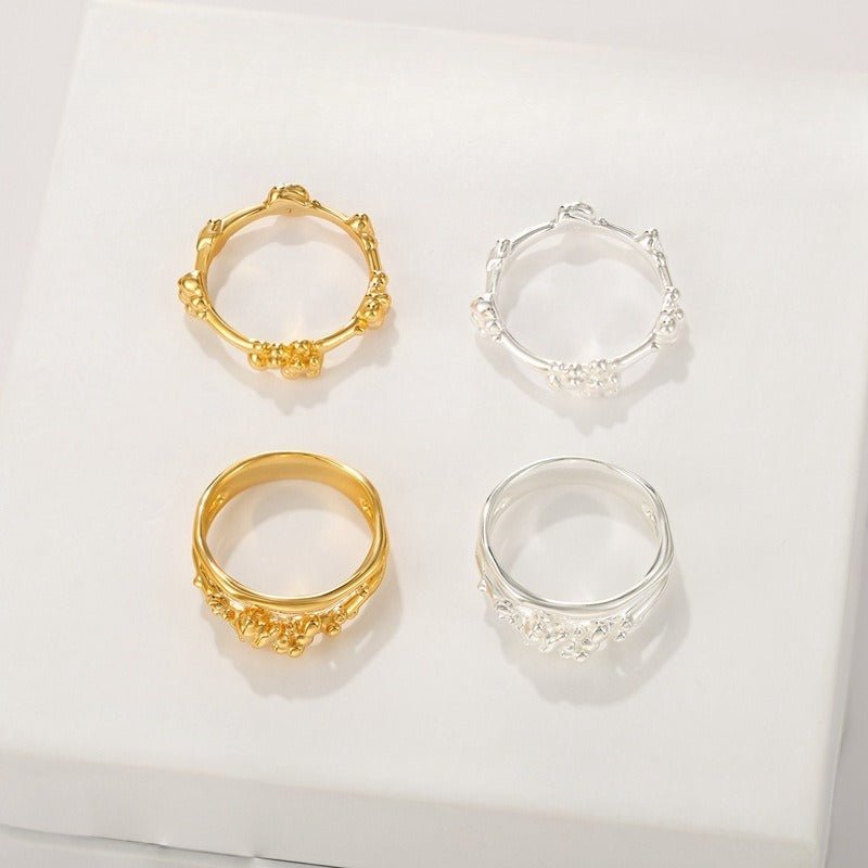 925 Silver Double Flower Ring Stacking Rings - floysun