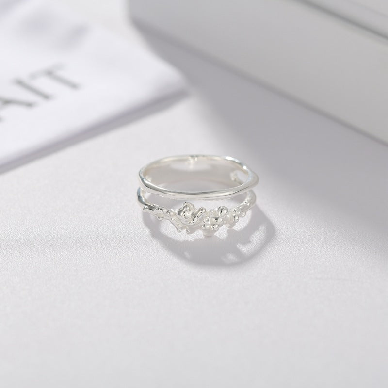 925 Silver Double Flower Ring Stacking Rings - floysun