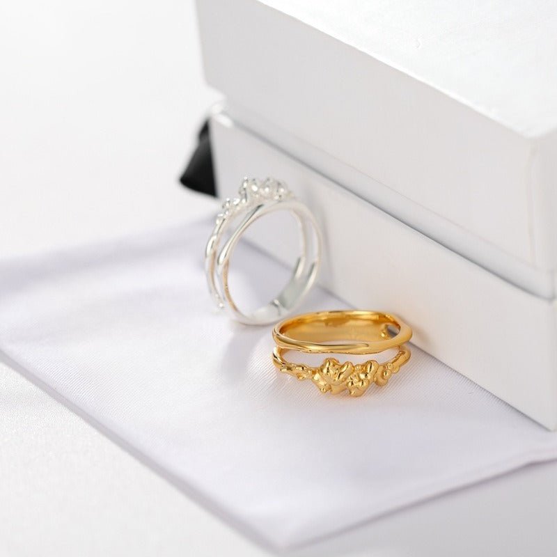 925 Silver Double Flower Ring Stacking Rings - floysun