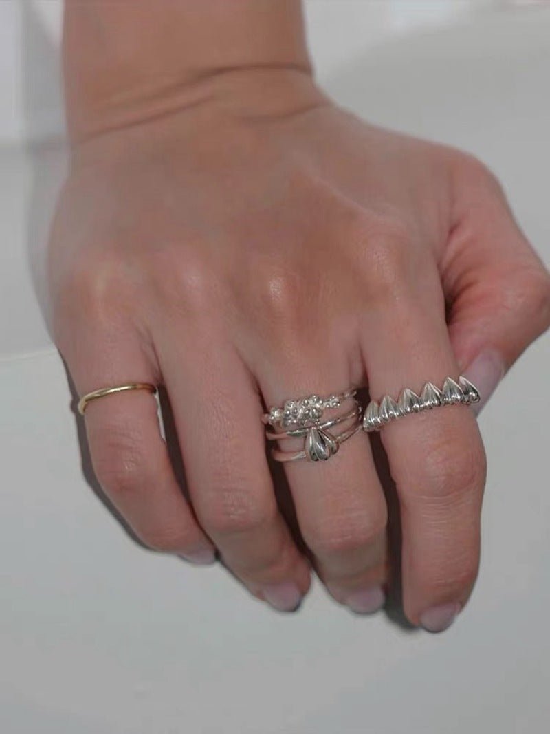 925 Silver Double Flower Ring Stacking Rings - floysun