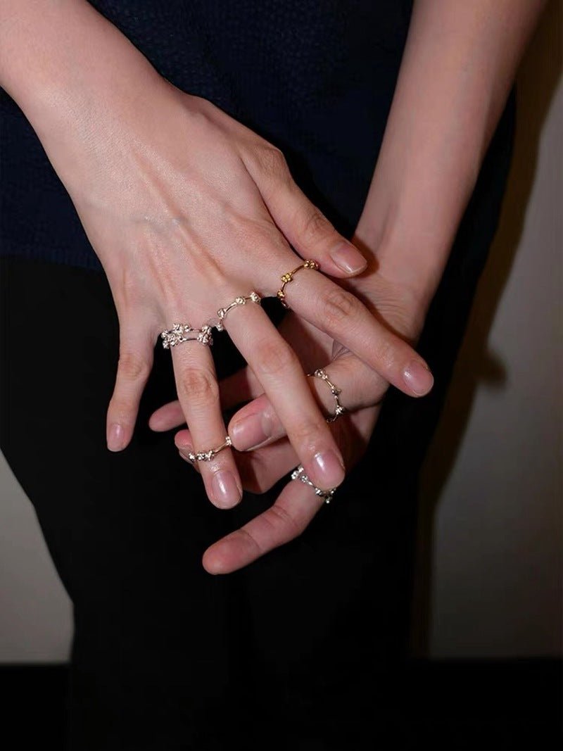 925 Silver Double Flower Ring Stacking Rings - floysun