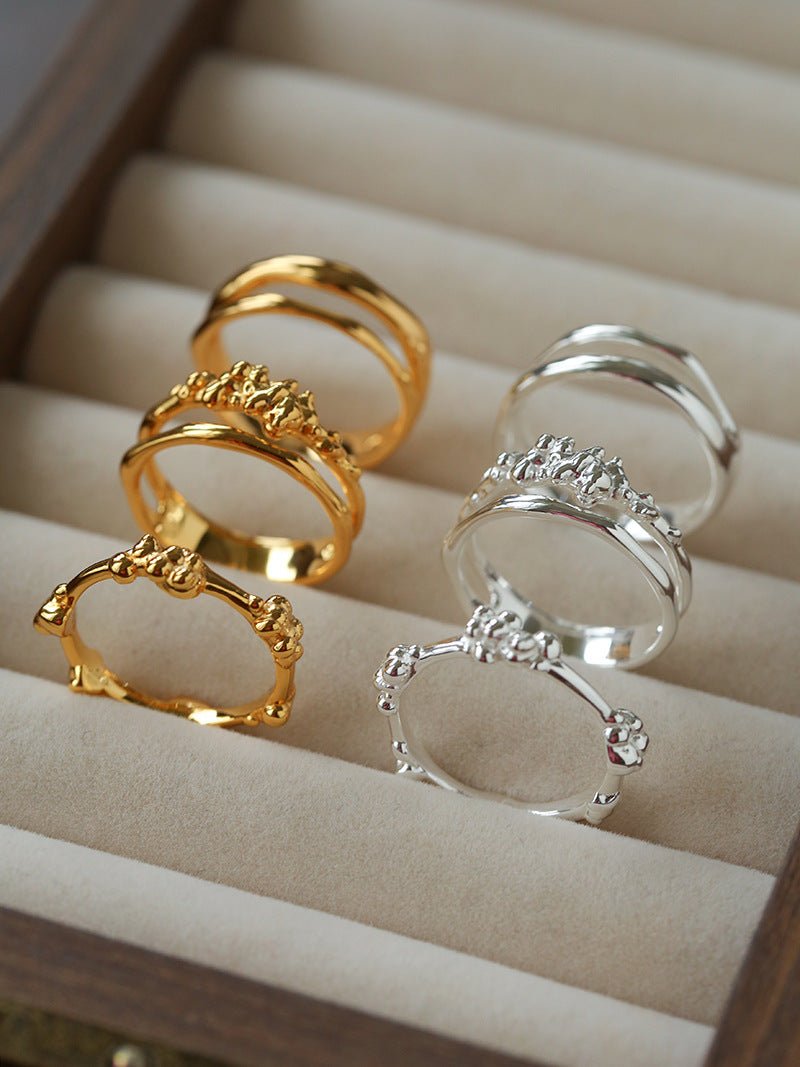 925 Silver Double Flower Ring Stacking Rings - floysun