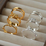 925 Silver Double Flower Ring Stacking Rings - floysun