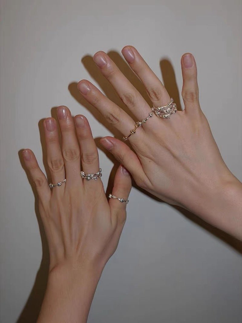 925 Silver Double Flower Ring Stacking Rings - floysun