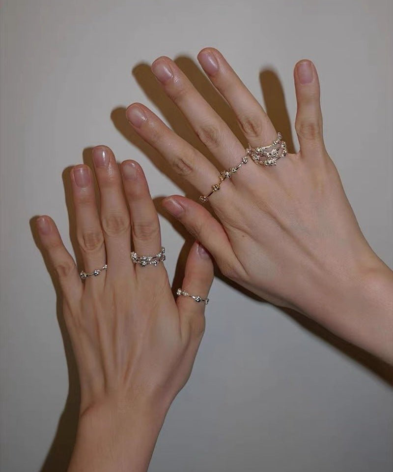 925 Silver Double Flower Ring Stacking Rings - floysun