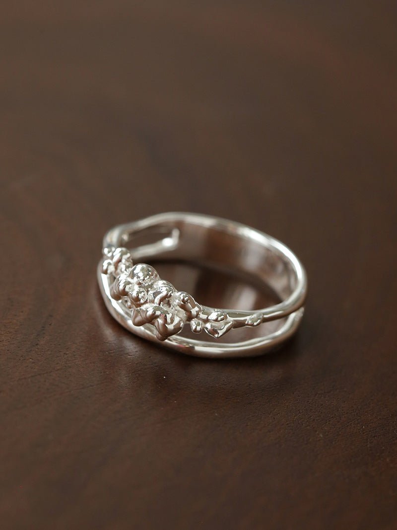 925 Silver Double Flower Ring Stacking Rings - floysun