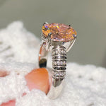 925 Silver Gold Plated Four Prong Oval Pink Morganite Solitaire Ring - floysun
