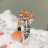 925 Silver Gold Plated Four Prong Oval Pink Morganite Solitaire Ring - floysun
