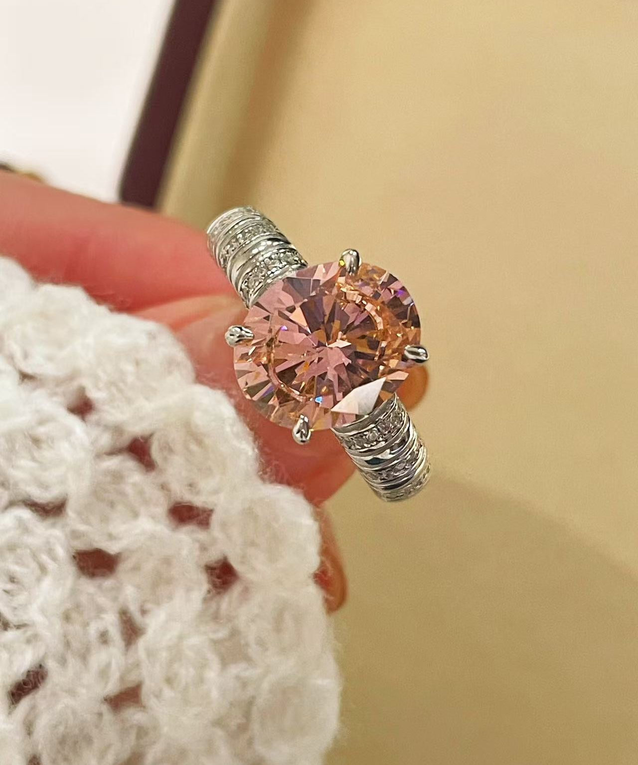 925 Silver Gold Plated Four Prong Oval Pink Morganite Solitaire Ring - floysun