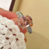 925 Silver Gold Plated Four Prong Oval Pink Morganite Solitaire Ring - floysun