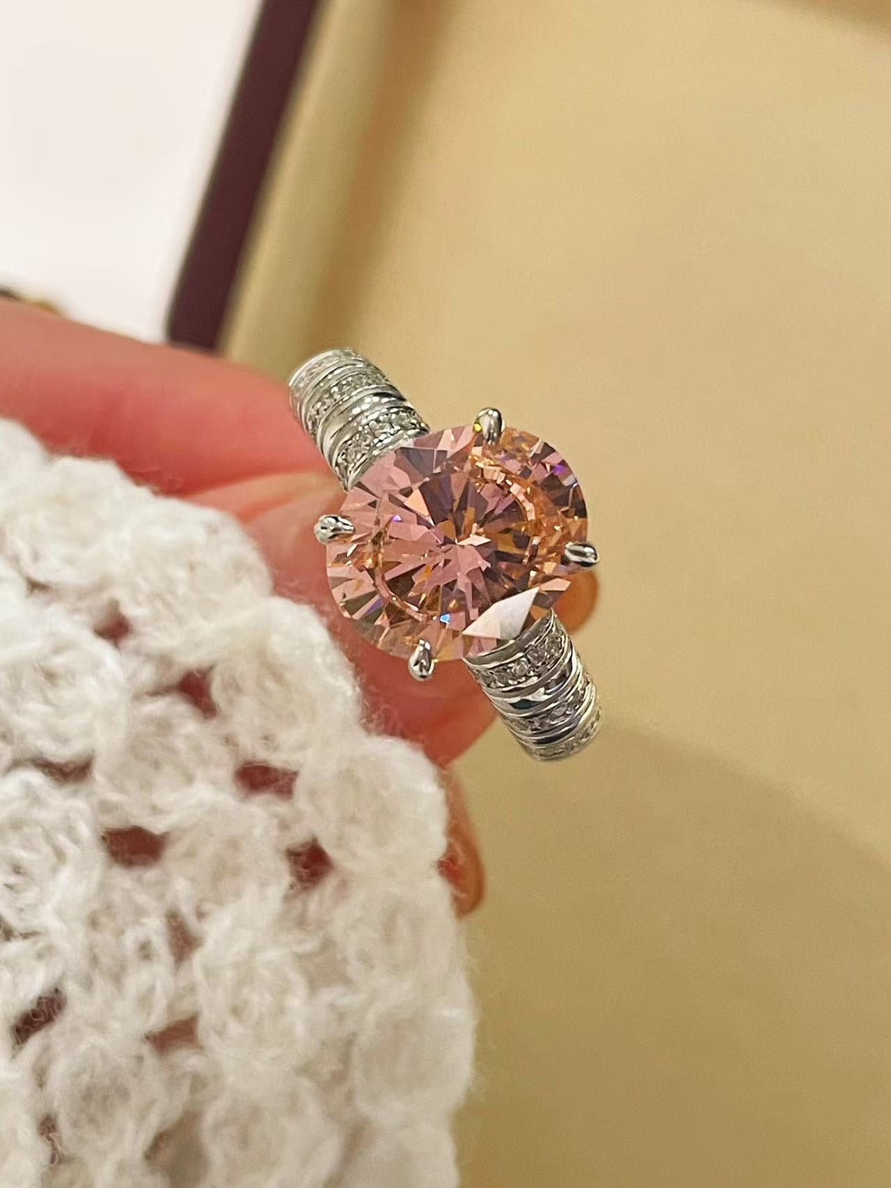 925 Silver Gold Plated Four Prong Oval Pink Morganite Solitaire Ring - floysun