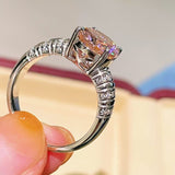 925 Silver Gold Plated Four Prong Oval Pink Morganite Solitaire Ring - floysun