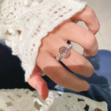 925 Silver Gold Plated Four Prong Oval Pink Morganite Solitaire Ring - floysun