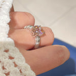 925 Silver Gold Plated Four Prong Oval Pink Morganite Solitaire Ring - floysun