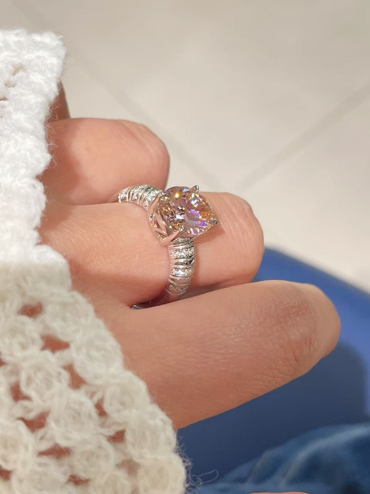 925 Silver Gold Plated Four Prong Oval Pink Morganite Solitaire Ring - floysun
