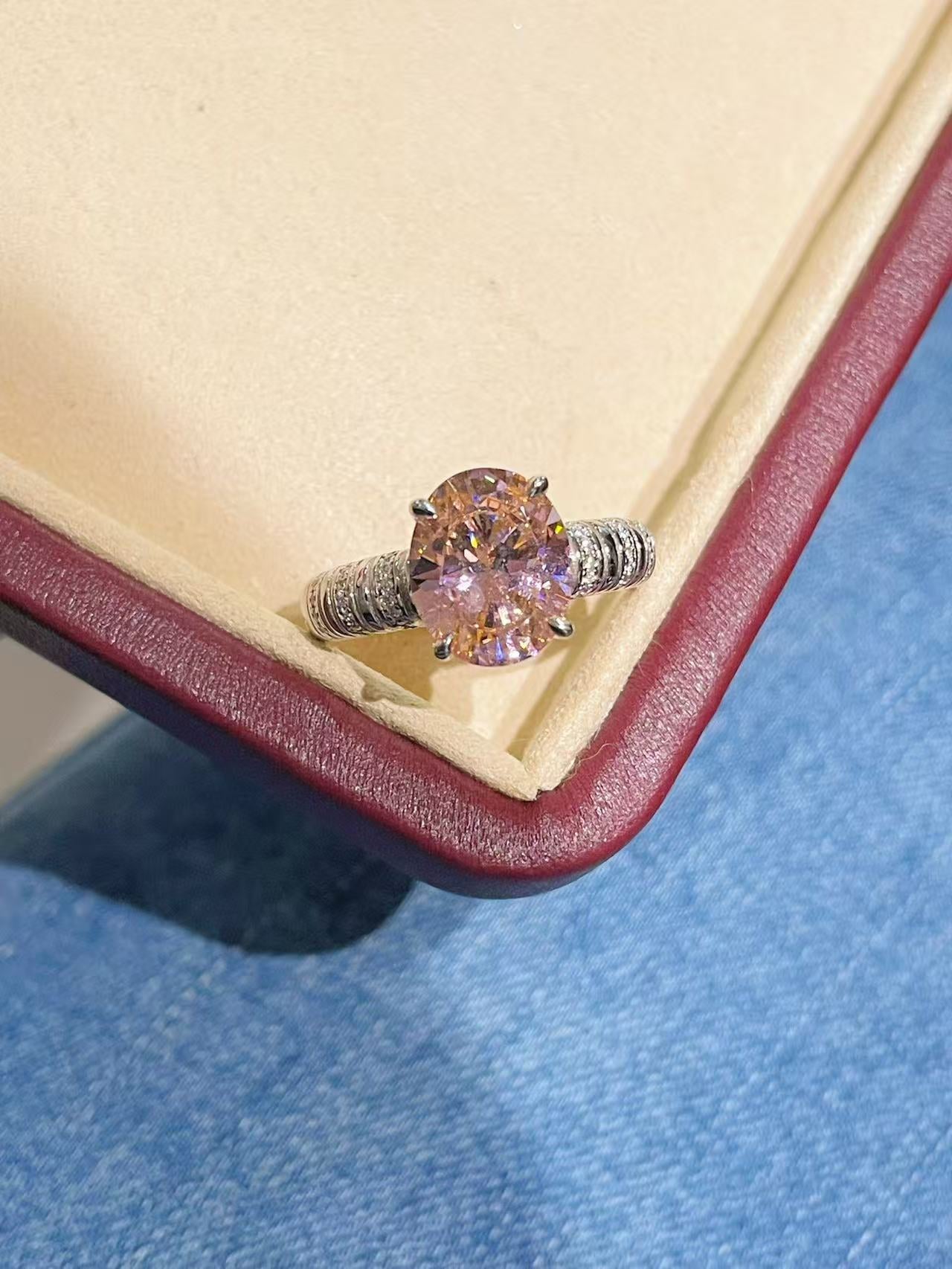 925 Silver Gold Plated Four Prong Oval Pink Morganite Solitaire Ring - floysun